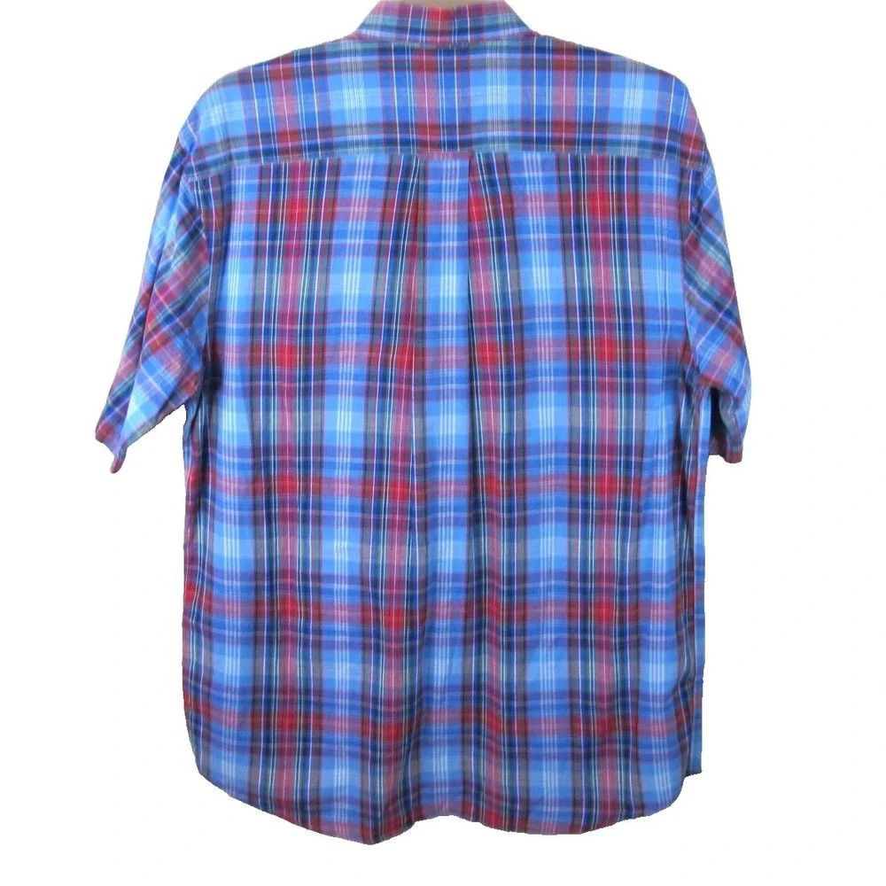 Orvis Short Sleeve Button Down Cotton Shirt Men's Large Red Blue Plaid - Picture 5 of 7